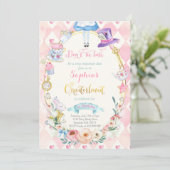 Invitation Alice Florale Rose dans ONE derland Anniversaire T (Debout devant)