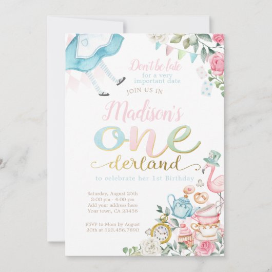 Invitation Alice in ONEderland 1st Birthday (Devant)