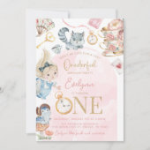 Invitation Alice In Wonderland 1er anniversaire Tea Party (Devant)