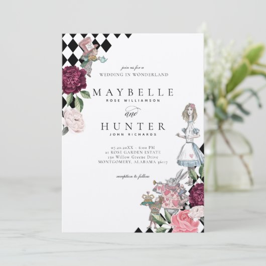 Invitation Alice In Wonderland Mariage en tableau noir (Debout devant)