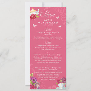 Invitation Alice In Wonderland Menu Florals Vibrant