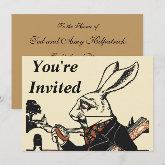 Invitation Alice Lapin Blanc Classique Wonderland (Devant / Derrière)
