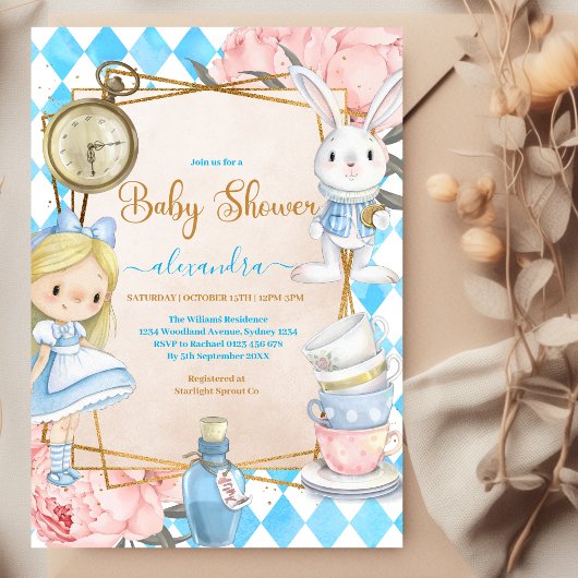Invitation Alice lunaire dans le Baby shower des pays des mer