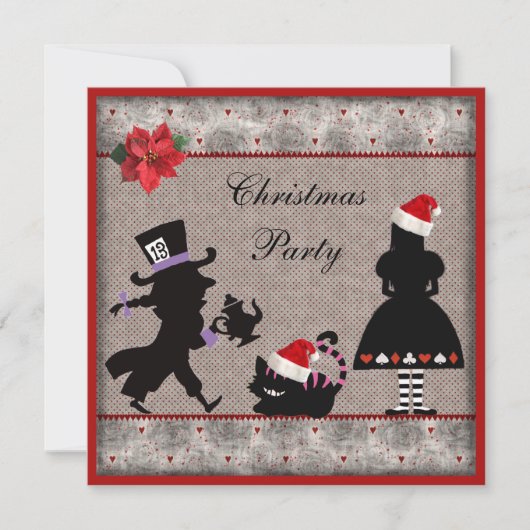 Invitation Alice, Mad Hatter et Cheshire Cat Christmas Party (Devant)