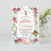 Invitation Alice Rose Bleu Dans L'Onederland 1er Anniversaire (Debout devant)