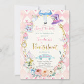 Invitation Alice Rose Florale Au Pays Des Merveilles Fête Du (Devant)