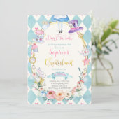 Invitation Alice rose Florale dans la fête du thé d'anniversa (Debout devant)