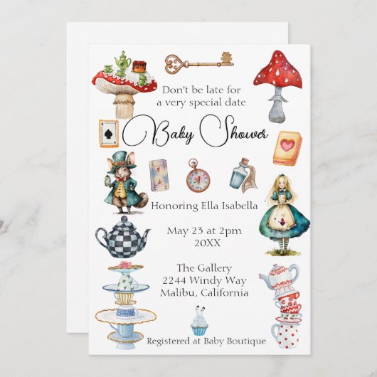 Invitation Alice Tea Party Thème (Devant / Derrière)