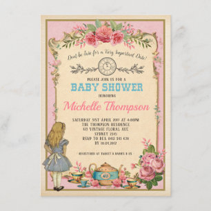 Invitation Alice vintage rose dans l'invitation de thé du
