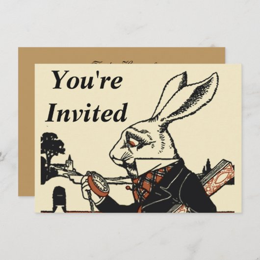 Invitation Alice White Rabbit Classic Wonderland (Devant / Derrière)