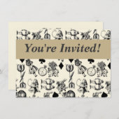 Invitation Alice White Rabbit Wonderland Cheshire Cat (Devant / Derrière)