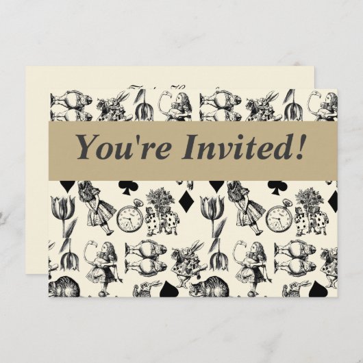 Invitation Alice White Rabbit Wonderland Cheshire Cat (Devant / Derrière)