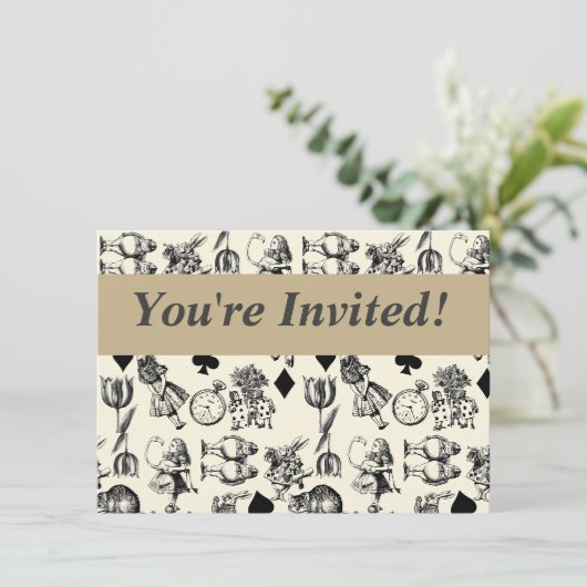 Invitation Alice White Rabbit Wonderland Cheshire Cat (Debout devant)