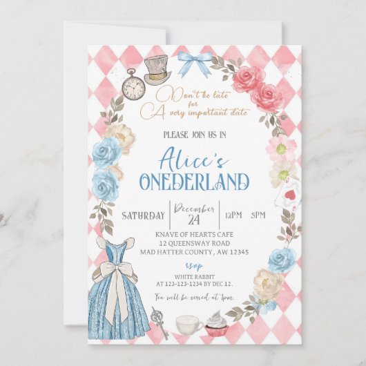 Invitation Alice's Onederland, Première fête de la fille (Devant)