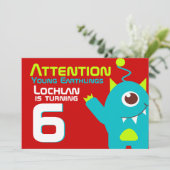 Invitation Alien anniversaire garçon 6e aqua orange invitatio (Debout devant)