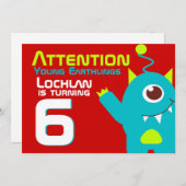 Invitation Alien anniversaire garçon 6e aqua orange invitatio (Devant / Derrière)