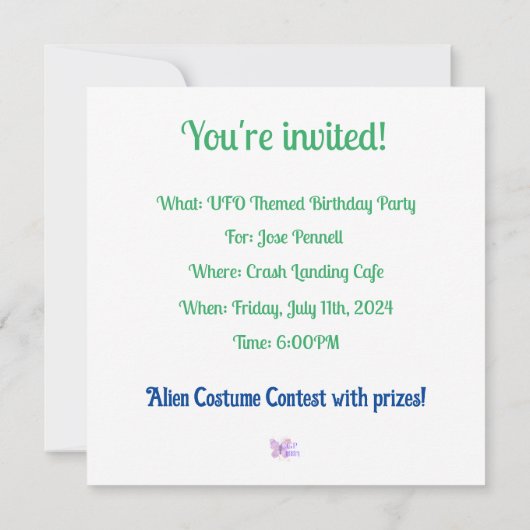 Invitation Alien Crash vaisseau spatial Roswell Nouveau-Mexiq (Dos)