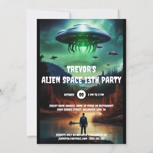 Invitation Alien de l'espace OVNI thème aventure (Devant)