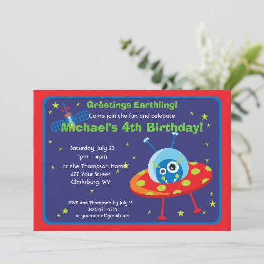 Invitation Alien d'espace personnalisable (Debout devant)