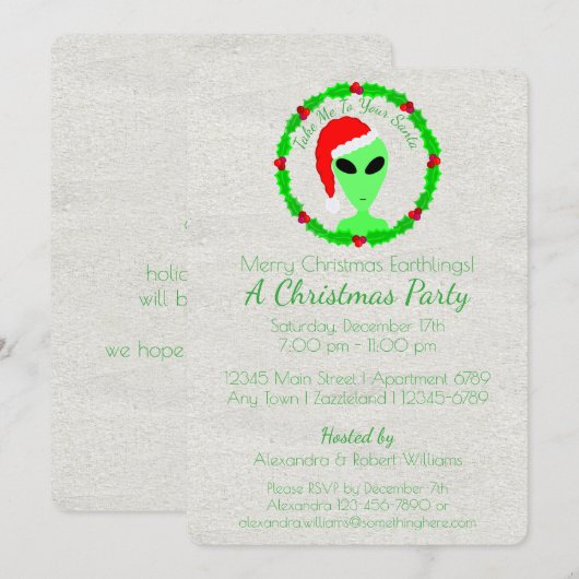 Invitation Alien Père Noël Holly Wreath Earthling Holiday Par (Devant / Derrière)
