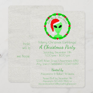 Invitation Alien Père Noël Holly Wreath Earthling Holiday Par