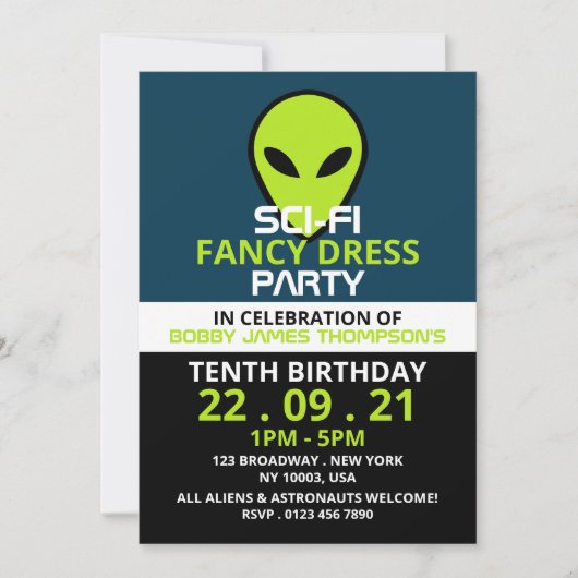 Invitation Alien Sci-fi Vert, Anniversaire (Devant)