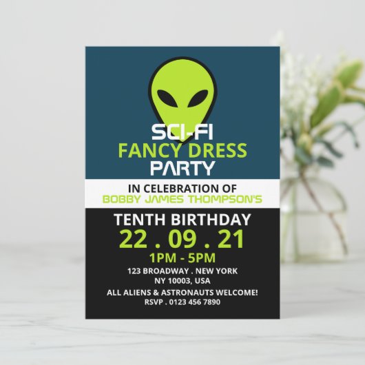 Invitation Alien Sci-fi Vert, Anniversaire (Debout devant)
