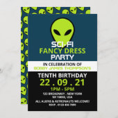 Invitation Alien Sci-fi Vert, Anniversaire (Devant / Derrière)