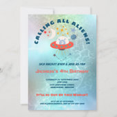 Invitation Aliens Turquoise Watercolor 4e fête d'anniversaire (Devant)
