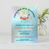 Invitation Aliens Turquoise Watercolor 4e fête d'anniversaire (Debout devant)