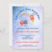 Invitation Aliens vaisseau spatial Boy Blue Lilac 4e fête d'a (Devant)