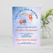 Invitation Aliens vaisseau spatial Boy Blue Lilac 4e fête d'a (Debout devant)