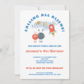 Invitation Aliens Vélo Spacelier Cartoon Boy 4e fête d'annive (Devant)