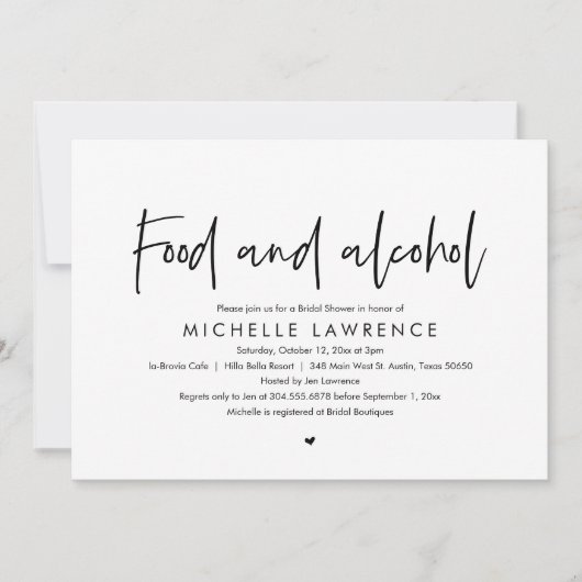 Invitation Alimentation et alcool, Fête des mariées Décontrac (Devant)