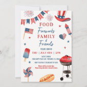 Invitation Alimentation Fireworks Famille et amis 4 juillet b (Devant)