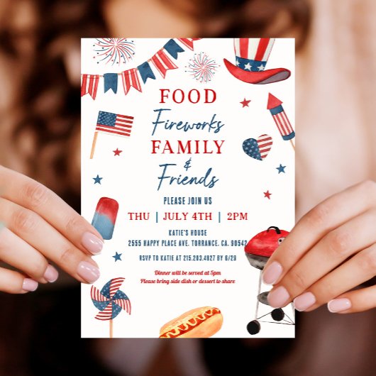 Invitation Alimentation Fireworks Famille et amis 4 juillet b