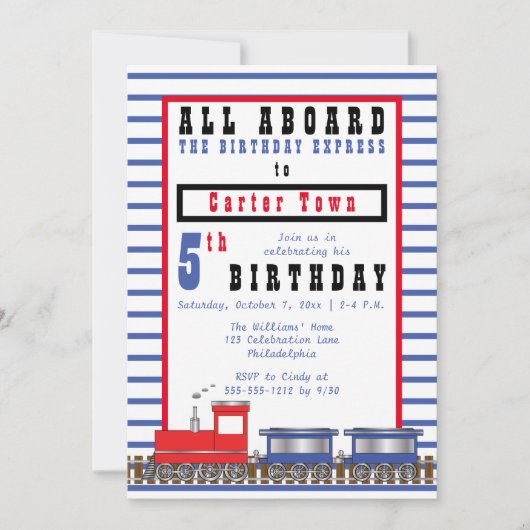 Invitation All Aboard 5th Birthday Express Choo Choo Train (Devant)