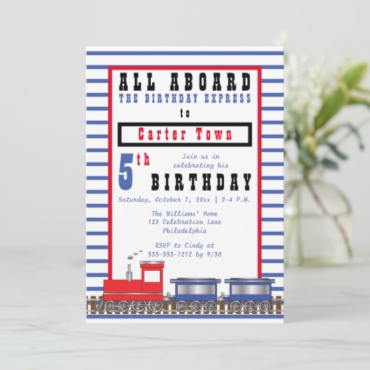 Invitation All Aboard 5th Birthday Express Choo Choo Train (Debout devant)