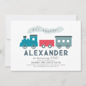 Invitation All Aboard Steam Train Blue Boy 1er anniversaire (Devant)