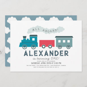 Invitation All Aboard Steam Train Blue Boy 1er anniversaire