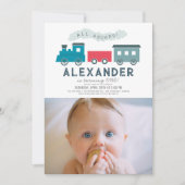 Invitation All Aboard Steam Train Blue Boy 1st Birthday Photo (Devant)