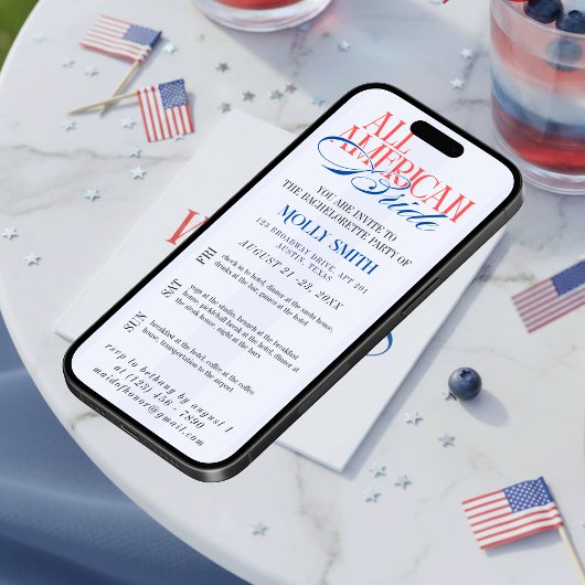 Invitation All American Bride Bachelorette Weekend Itinerary