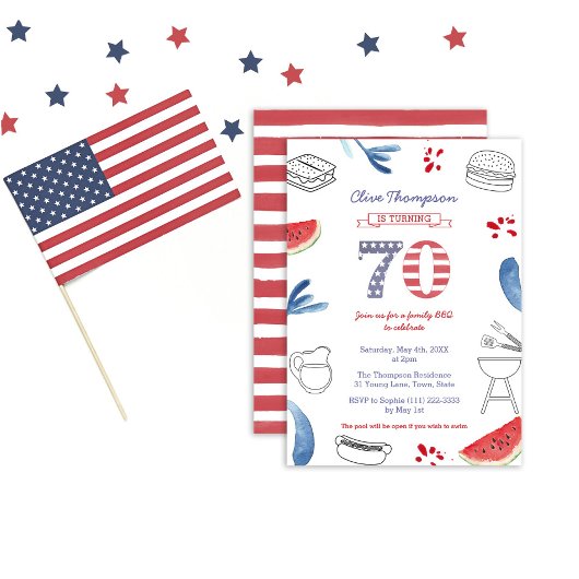 Invitation All-American Cookout Grill 70th Birthday Party