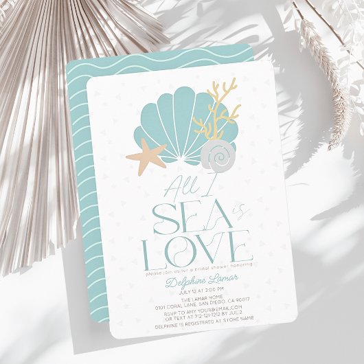 Invitation All I Sea is Love Blue Seashell Bridal Shower