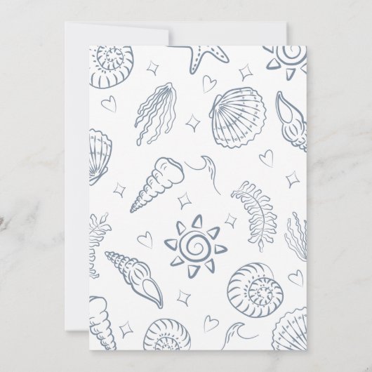 Invitation All I Sea is Love Dusty Blue Seashells Doodles  (Dos)