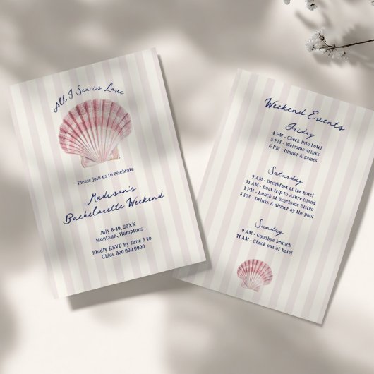 Invitation All I Sea is Love Pink Navy Bachelorette