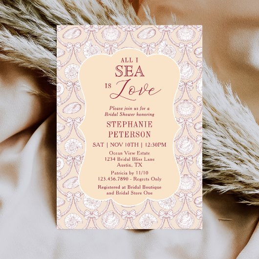 Invitation All I Sea Is Love Pink Seashell Bow Bridal Shower