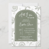 Invitation All I Sea is Love Sage Green Doodles Bridal Shower (Devant)