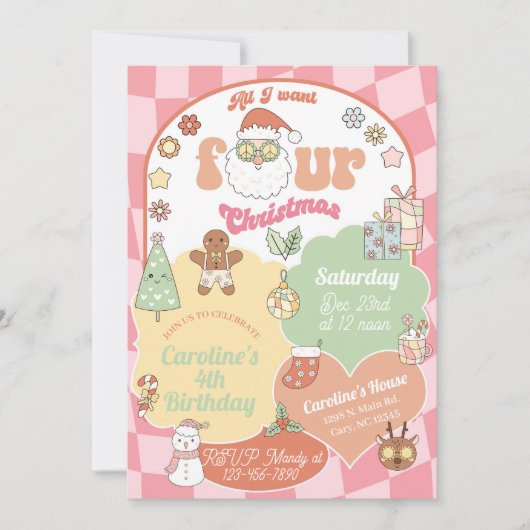 Invitation All I want four Christmas girl 4th birthday. (Devant)