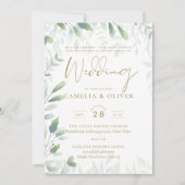 Invitation All-in-1 Classic Greenery Gold Mariage QRCode RSVP (Devant)